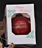 Product Description: Share the Holidays with these exclusive Casa Romantica Logo red round unbreakable ornaments with gold lettering.</br> Casa Logo Christmas Ornament