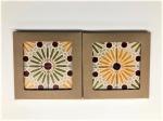 Product Description: Our replica tiles are copies of one of 7 patterns of Encaustic Tile found in the Courtyard at Casa Romantica. Made of absorbant tile, these Coasters are available with a yellow or a green center.</br> Casa Romantica Replica Tile Coaster