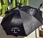 Product Description: Stay dry with our oversized black Casa Romaantica Logo Umbrella. This48" Arc umbrella has an automatic opener and wood handle..</br> Casa Romantica Logo Umbrella